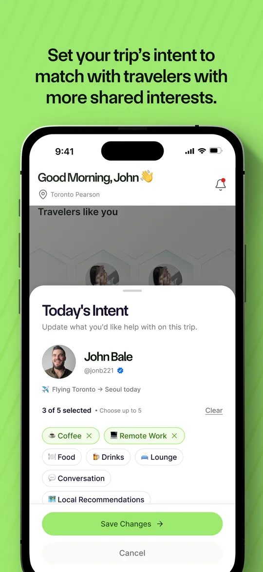 Set your trip’s intent to match with travellers with more shared interests